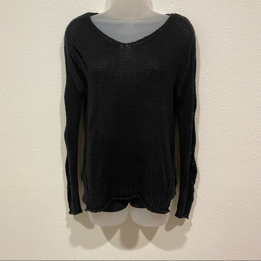 black knit scoop neck knit sweater long sleeve top shirt